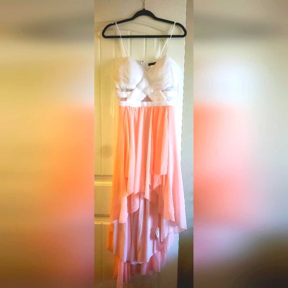 White/pink chiffon special occasion dress